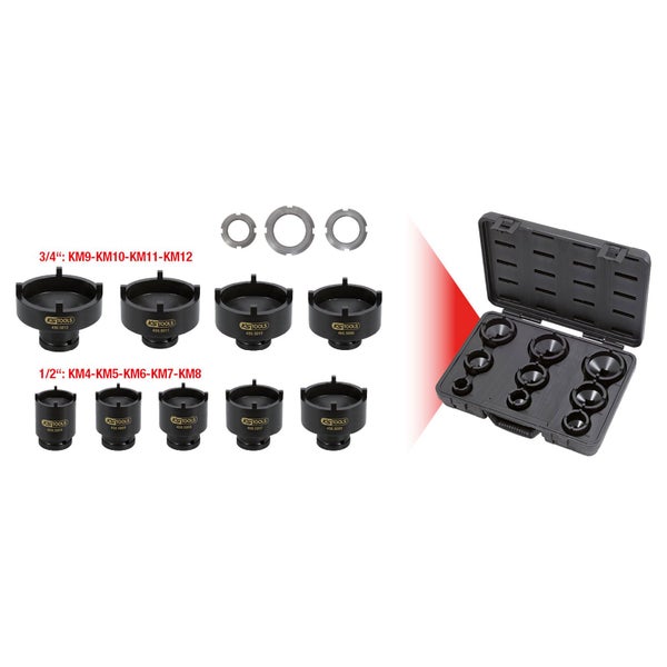 KS TOOLS Nutmuttern-Schlüssel-Satz Zapfen aussen liegend 9tlg. - 450.5000