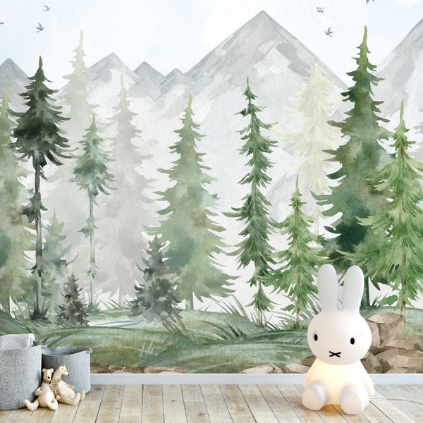 Kindertapete Tannen­wald Aquarell 150 x 280 cm