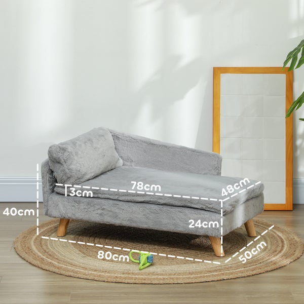 PawHut Hundesofa für mittelgroße Hunde, Hundebett mit abnehmbarem und waschbarem Kissen, Haustiersofa mit Holzbeine, mit Erhöhtem Design, 20 kg, Hellgrau