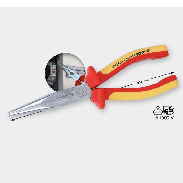 Brilliant Tools Spitzzange 215 Millimeter mit VDE Zeichen und GS Zeichen für geprüfte Sicherheit