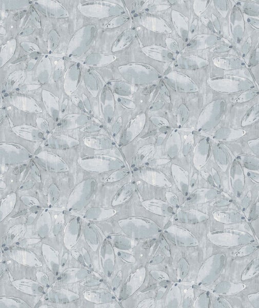 Sanders und Sanders Tapete gezeichnete Blätter Hellblau - 53 cm x 10,05 m - 640747