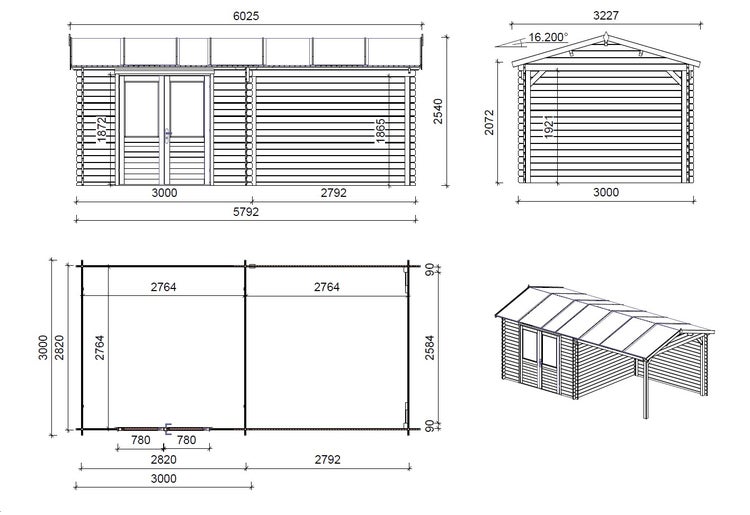 Gartenhaus, Gerätehaus 17,40m2 - 5,79x3m - 28mm