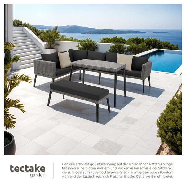 Rattan Lounge tectake Pula mit Sicherheitsglasplatte mit Aluminiumgestell grau