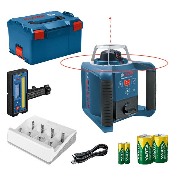 Bosch Professional Rotationslaser GRL 300 HV Set inklusive Transportkoffer L-BOXX, Laserempfänger, Batterien und Ladegerät.