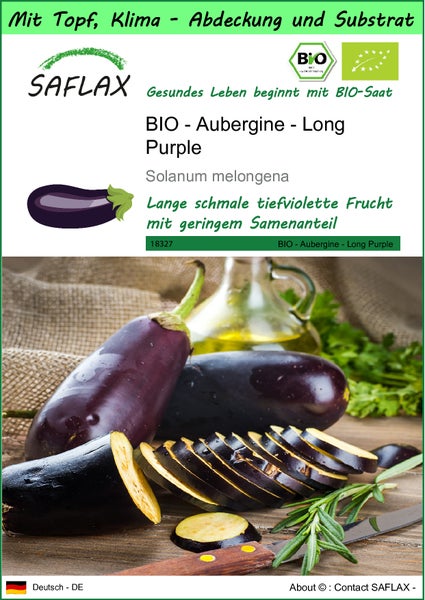 SAFLAX Garden to go - BIO - Aubergine - Long Purple - Solanum melongena - 20 Samen - Mit Topf, Klima - Deckel und Anzuchtsubstrat