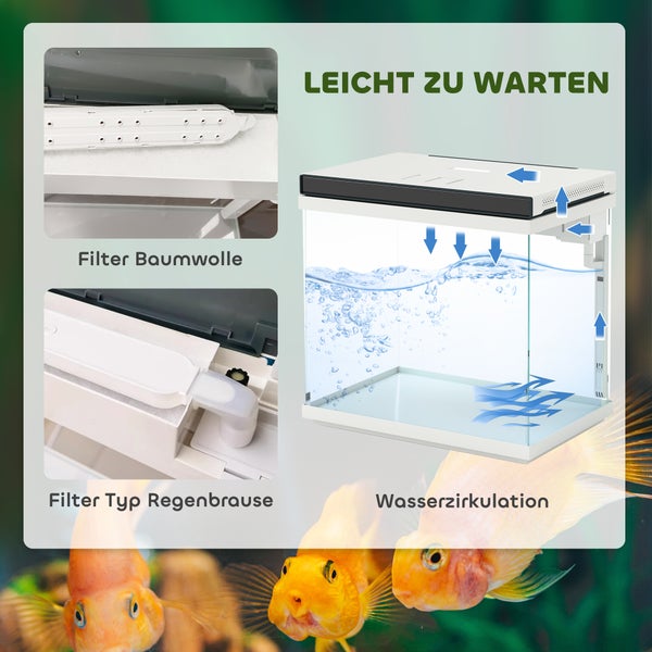 PawHut 26 Liter Aquarium mit Filter, LED-Beleuchtung, Wasserpumpe, für verschiedene Fischarten, ca. 38 x 26 x 38 cm