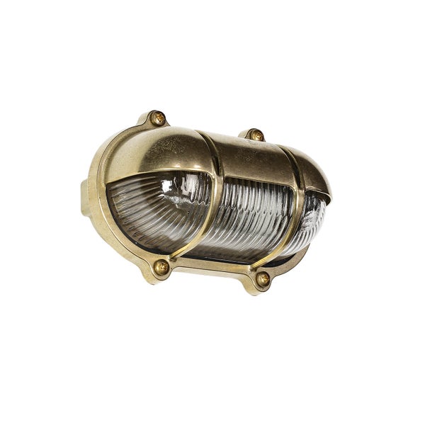 Ovalförmige Wandleuchte aus Metall mit geriffeltem Glas