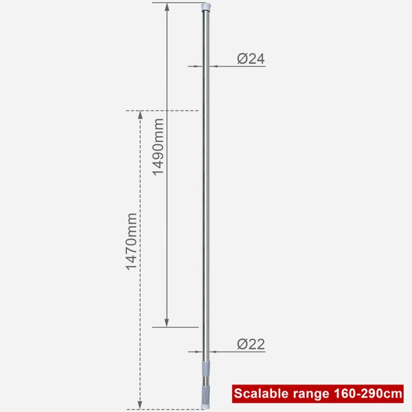 Teleskop-Duschstange 160-290 cm. Ø 25 mm Chrom