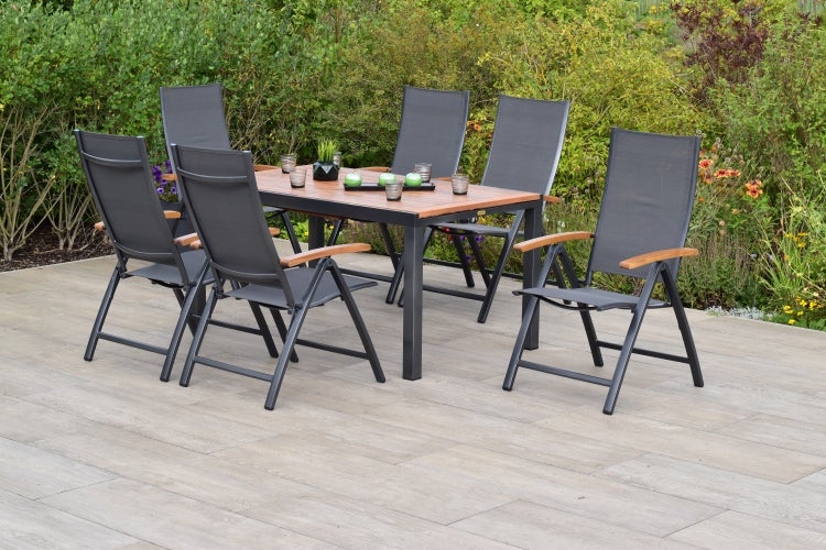 Toblino Gartenmöbelset 7tlg. Klappsessel, Ausziehtisch 150 (200) x 90 cm