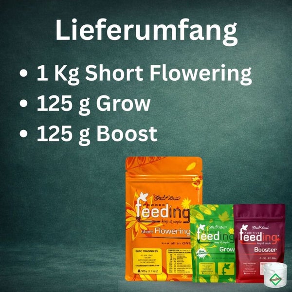 Pulverförmiger Pflanzendünger im Set mit Short Flowering, Grow und Boost