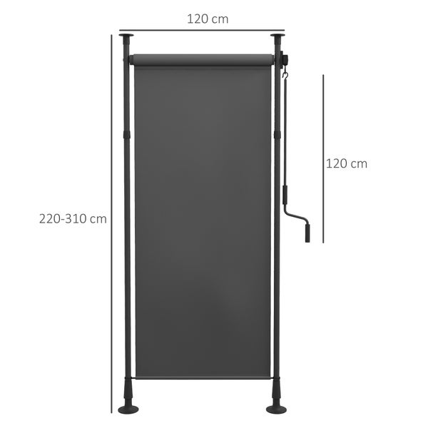 Outsunny Senkrechtmarkise mit Sonnenschutz, Balkonrollo, 120L x 220-310H cm, Aluminium, Polyester, Dunkelgrau