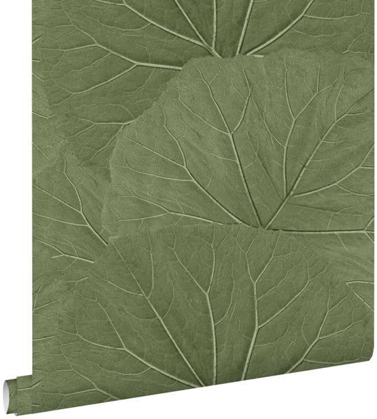 ESTAhome Tapete große Blätter Olivgrün - 0,53 x 10,05 m - 138995