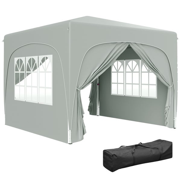 Outsunny Pavillon 3x3m, wasserabweisend Stabil Winterfest Pop-up Faltpavillon, UV Schutz 50+, Faltbar Partyzelt Gartenzelt mit 4 Seitenteilen Tasche Gartenpavillon für Camping Garten, Hellgrau