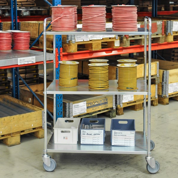 Kongamek Etagenwagen mit 3 Böden 900x440mm pulverbeschichtet und verzinkt 24mm Rand ohne Bremse
