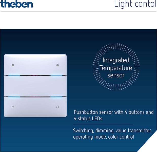 Theben 4969234 iON 104 KNX Tastsensor mit 4 Tasten und 4 Status-LEDs und integriertem Temperatursensor I Schalten, Dimmen, Jalousie, Wertgeber, Farbsteuerung etc.