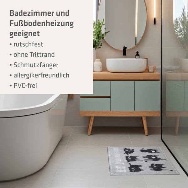 Akzente Feel Badematte mit Motiv in Grau Fußmatte 50 x 70 cm, rutschfest, saugfähig