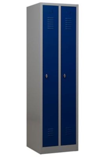 PROREGAL Garderobenspind Camel 2-Fächer HxBxT 180 x 50 x 50 cm Vorhängeschloss Grau-Blau
