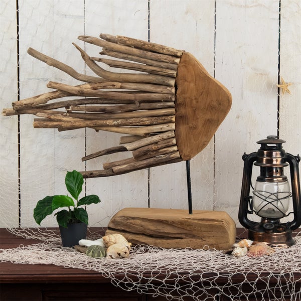 Dekorative Holzfischfiguren auf Ständern für Wohnraumdekoration