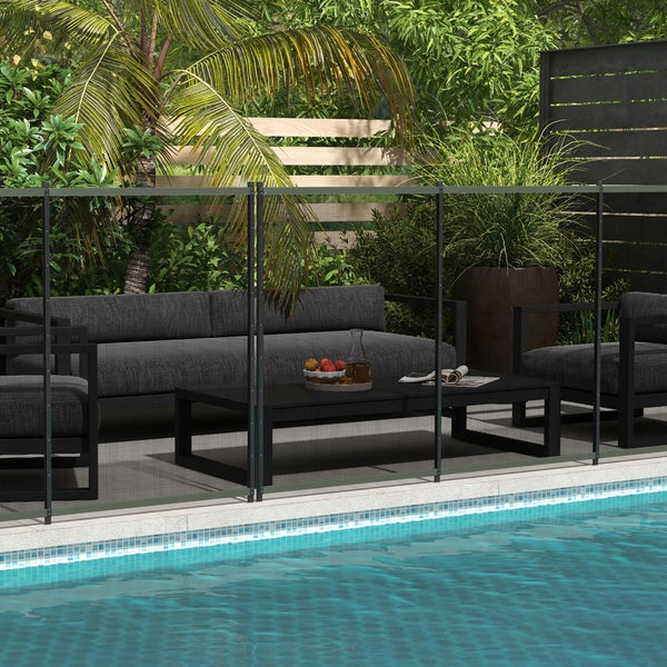 Outsunny Teichzaun, 4er Set Dekorative Gartenzaun mit Fuß Steckzaun für Terrasse, Balkon, Mesh, 365 x 126 cm, Aluminium, Netzstoff, Schwarz