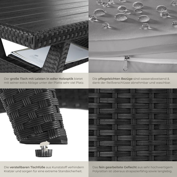 Rattan Lounge tectake Catania Tisch mit Schraubfüßen für 6 Personen schwarz