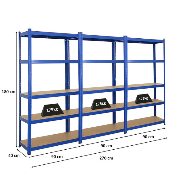 PROREGAL Mega Deal 3x Schwerlastregal Ragnar HxBxT 180 x 90 x 40 cm Fachlast 175 kg Blau
