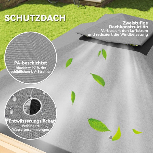 Outsunny Pavillon mit Doppeldach, ca. 3x3 m Wasserabweisend Stabil Winterfest Gartenpavillon mit UV-Schutz Partyzelt aus Metall, für Garten, Terrasse, Dunkelgrau