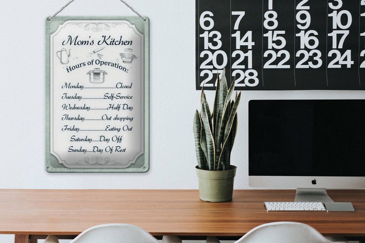 Blechschild Spruch 20x30cm Mom`s Kitchen Hours Operation