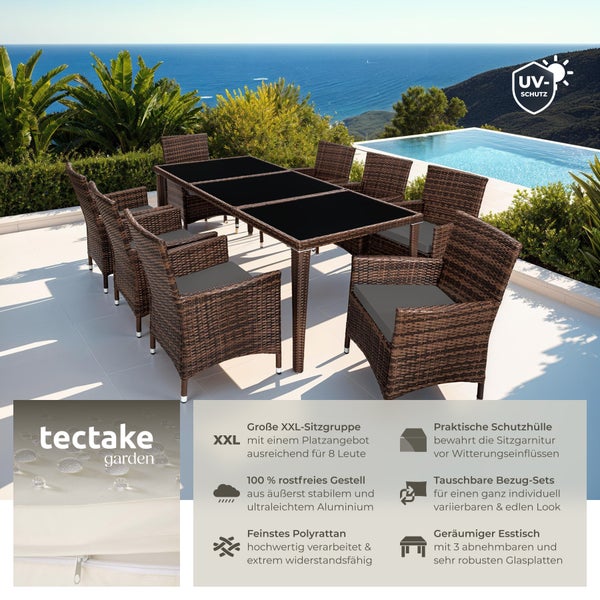 Rattan Sitzgruppe tectake Menorca 2 Bezugssets, inklusive Schutzhülle mit Aluminiumgestell schwarz/braun