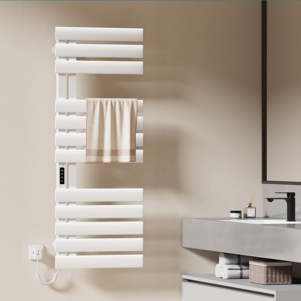 EMKE WiFi Smart Elektrischer Handtuchwärmer 130 x 50 x 11 cm, 440W, Intelligente Temperaturregelung, 6 Betriebsmodi, Wandmontage, Glänzend Weiß