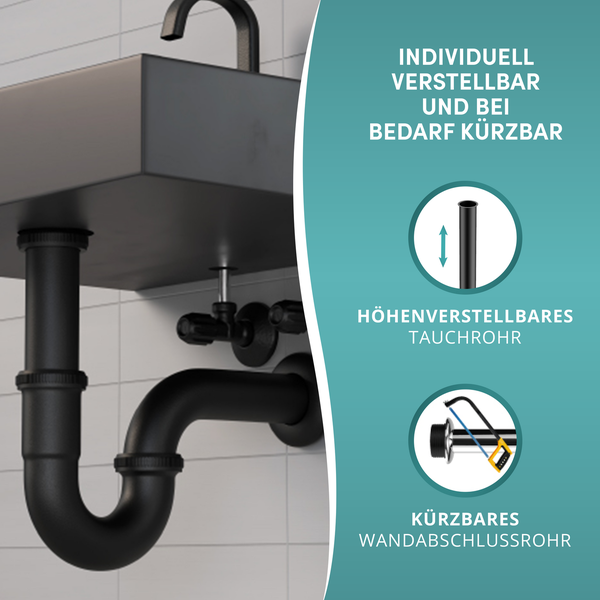 Engelbach® Universal Tauchrohr für Siphon 1 1/4 x 200mm x 32mm - Matt Schwarz