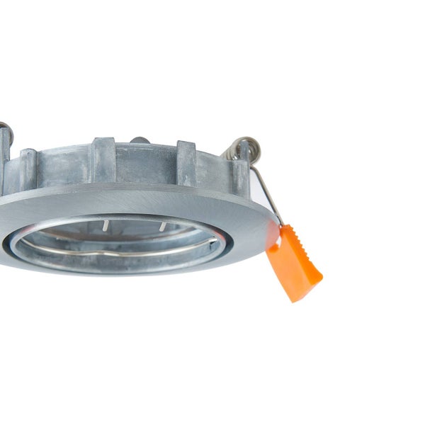 Einbaugehäuse für Strahler aus Metall mit Befestigungsfedern.