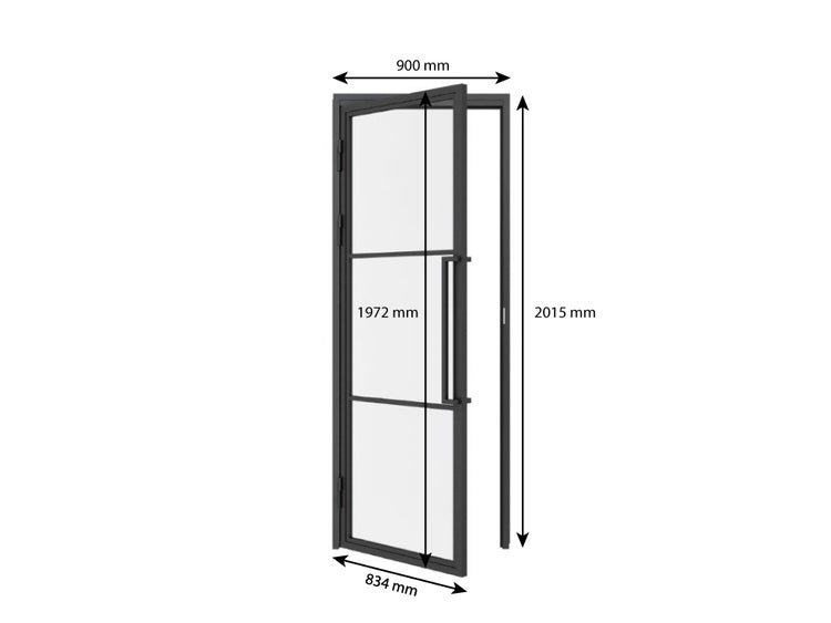 Glastür Komplettset mit Beschlag Loftstil 834x1972mm DIN Links  - Griffstange Drehtür