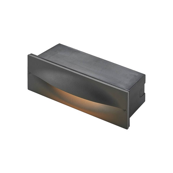 Rechteckige LED-Wandeinbauleuchte für den Außenbereich in Anthrazit aus Metall mit Lichtaustritt nach unten.