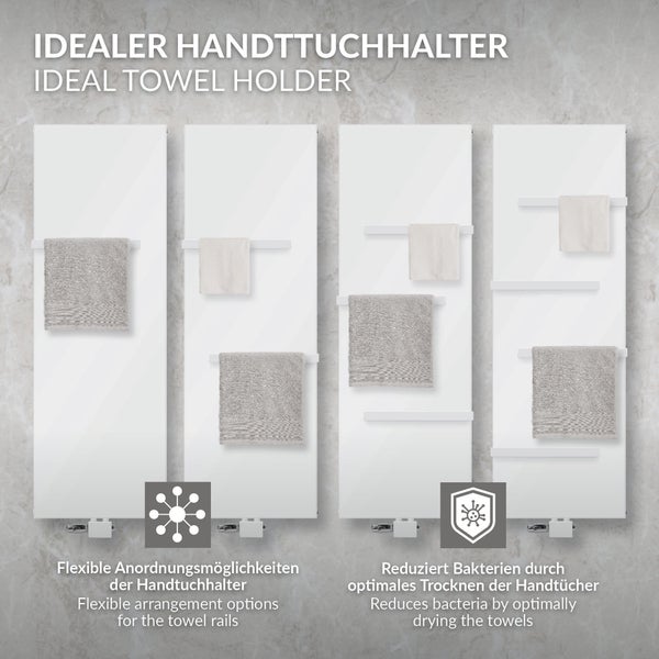 LuxeBath Badheizkörper 1800x604mm Weiß Flach mit Bodenanschlussgarnitur Durchgangsform Multiblock Thermostat, Paneelheizkörper Mittelanschluss Vertikal Planheizkörper Vorderseite glatt Flachheizkörper