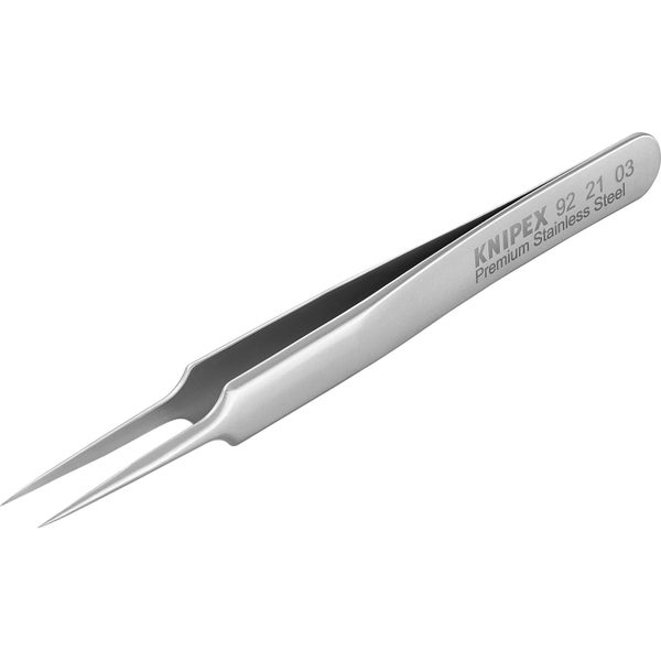 Knipex Präzisionspinzette 92 21 03 aus rostfreiem Edelstahl mit feinen Spitzen.