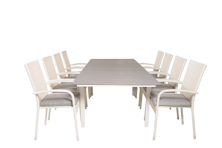 Levels Gartenset Tisch 100x160/240cm und 8 Stühle Anna weiß, grau. 100 X 160 X 75 cm