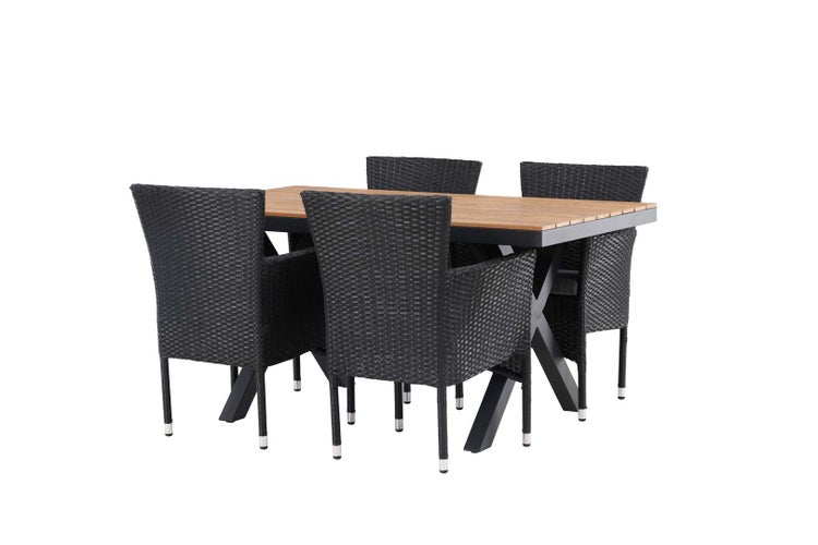 Garcia Gartenset Tisch 90x150cm natur, 4 Stühle Malina schwarz. 90 X 150 X 74 cm