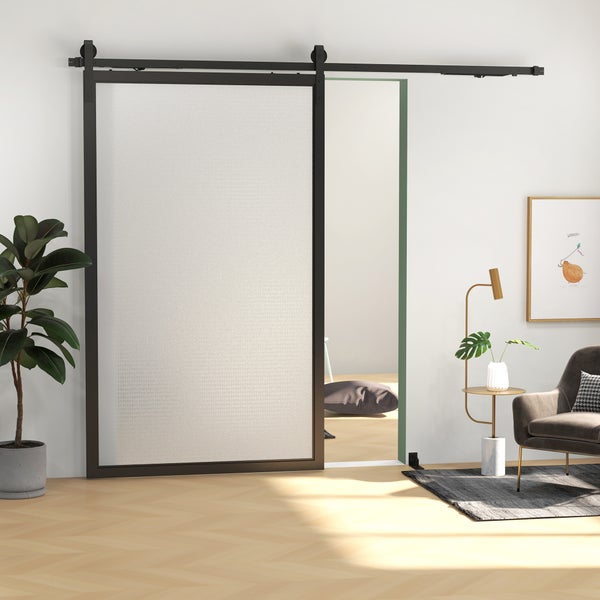 HOMCOM Schiebetüren-Beschlagsatz 244 cm Komplett-Set mit Schienen, Rollen, Anti-Sprung-Vorrichtungen, Türstopper, Bodenführung, Schiebetürsystem aus Kohlenstoffstahl Schwarz