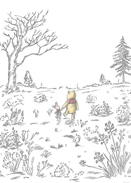 Illustration von Winnie Puuh und Ferkel in einer Waldlandschaft