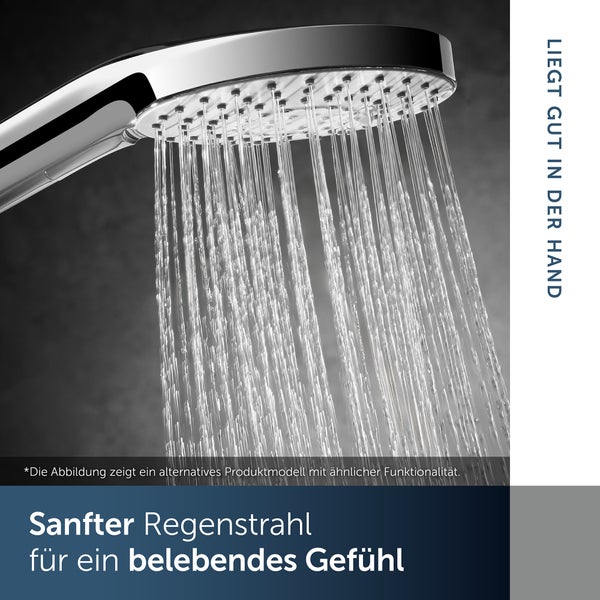 Brausekopf mit Wasserstrahlen im Regenstil