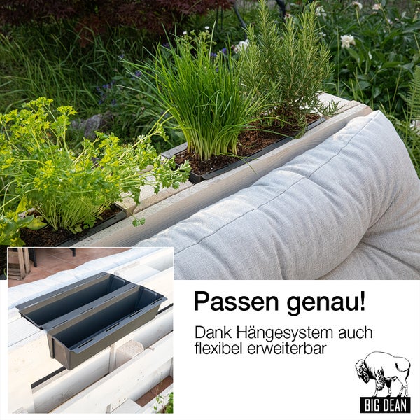 BigDean 6er Set Paletten Blumenkästen - Einsatz - mit Hängesystem zum Einhängen - 37cm anthrazit - Pflanzkasten für Europalette Balkonkasten Blumentopf - aus recyceltem PP-Kunststoff