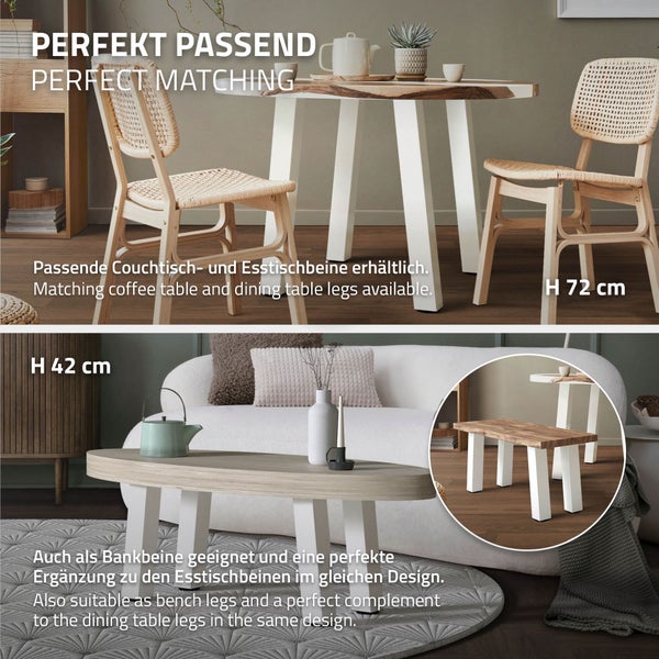 ML-Design 4er Set Tischbeine schräg H:30 cm, Weiß glänzend, aus pulverbeschichtetem Stahl, eckig, Profil 8x8 cm, I-Form, Möbelfüße Metall 96° Neigung, Tischfüße Möbelbeine für Couchtisch, Sitzbank