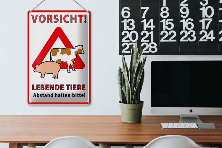 Blechschild Spruch 20x30cm Vorsicht lebende Tiere Abstand
