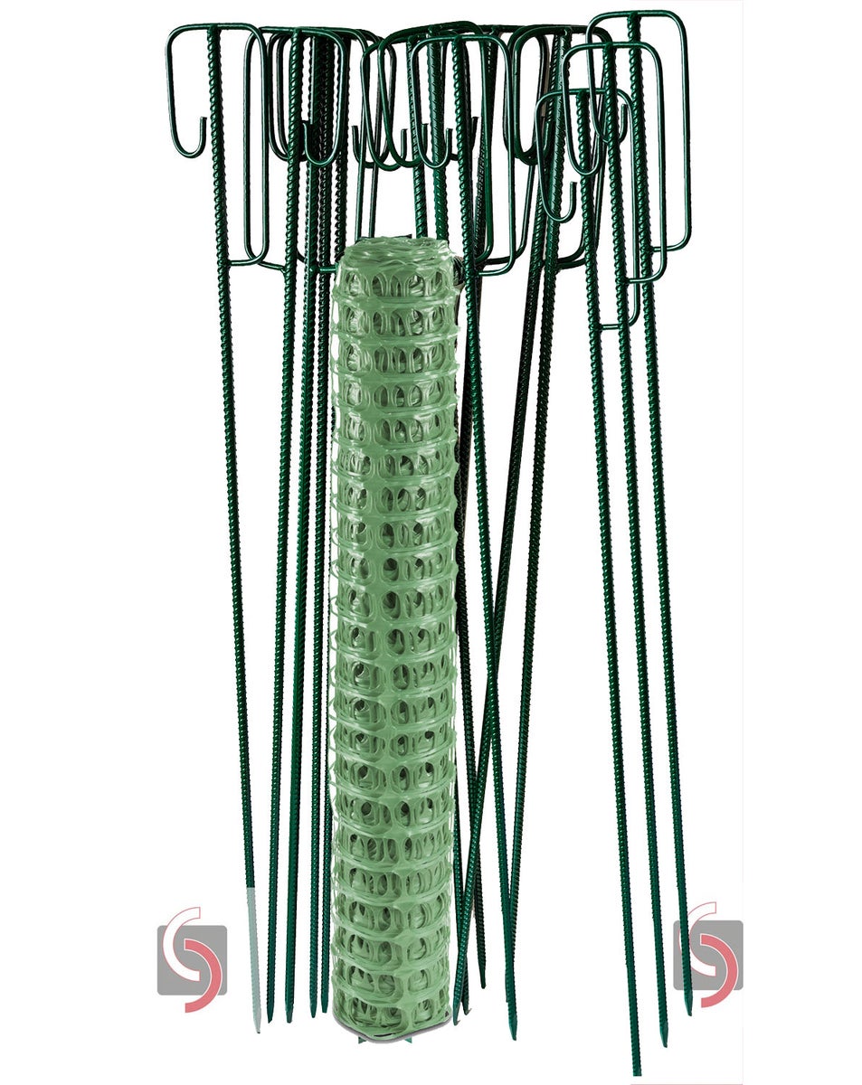 UvV Warnnetz grün Absperrzaun, Fangzaun 50 x 1m 4 kg + Absperrleinenhalter / 50m Zaun + 15 Halter grün