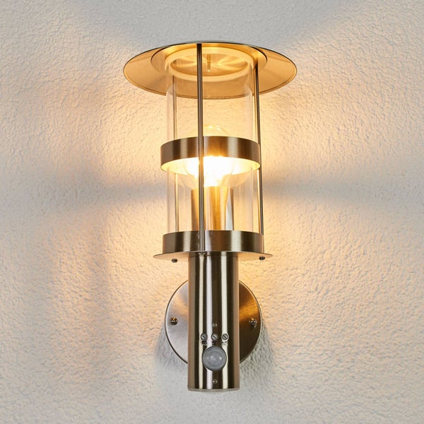 Lindby Edelstahl Wandlampe aussen mit Bewegungsmelder, IP44 Wandleuchte silber Außenbeleuchtung Wand Hof Garten Terrasse Balkon Aussenleuchte