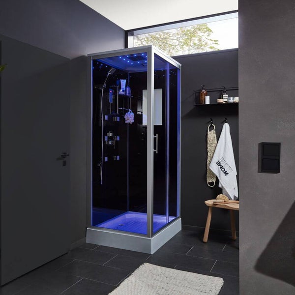 Home Deluxe - Komplettdusche WAVE XL - Schwarz, Maße: 120 x 80 - inkl. Radio, Regendusche und komplettem Zubehör I Fertigdusche, Dusche, Duschtempel