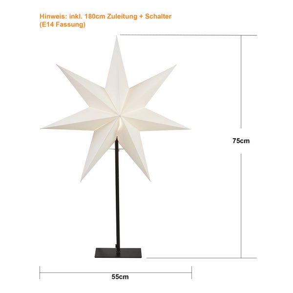Papierstern auf schwarzem Metallständer für Weihnachtsdekoration
