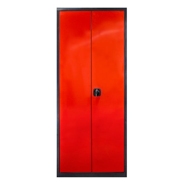 PROREGAL Motorradschrank Owl mit 3x  Staufächer & 1x  Fachboden HxBxT 192 x 80 x 37 cm Stahl Anthrazitgrau Rot