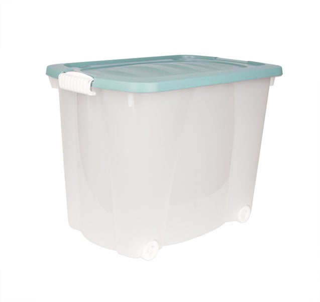 BigDean 4er Set XXL Aufbewahrungsbox mit Deckel & Rollen - 100% recyceltes Plastik - Made in Europe - 60x38x43 cm - pastellgrün - mobile Rollenbox - 60 Liter