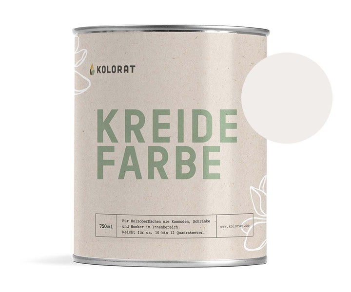 Kolorat Kreidefarbe für Möbel - ein helles, klares Weiß - Farbton Flüsterton Nr. 101. Matter Kreidelack für innen - Möbellack, Möbelfarbe - Holzfarbe - Kreidefarbe für Holz
